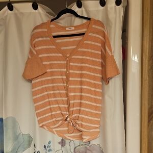 Cherish Peach and White Striped Button-Down Shirt